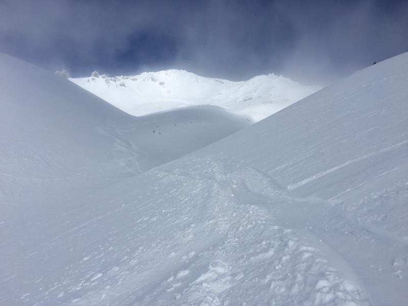 Looking up skiers gully