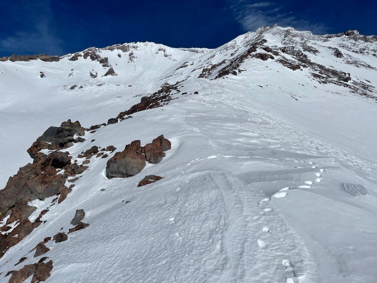 10k ft on Green Butte Ridge, looking up with Avalanche Gulch on the left.