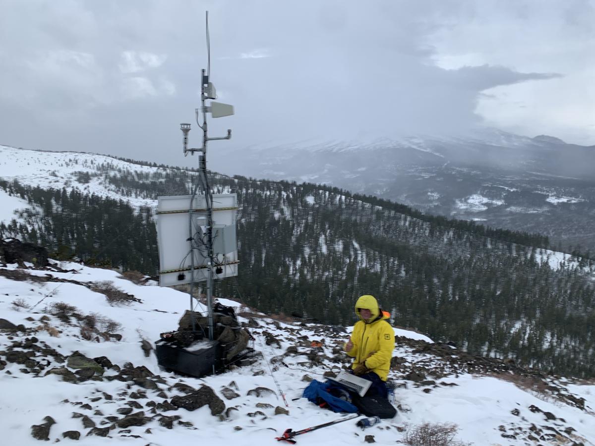 The Ash Creek Butte ridge station. Functioning well! Wind sensor (anemometer) was installed and working.