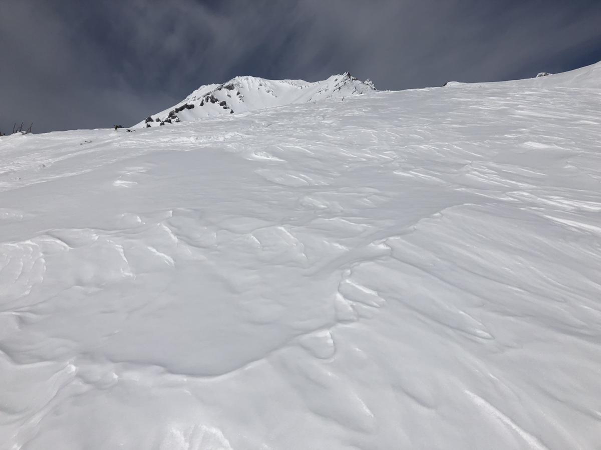 Variable wind textured snow on Green Butte Ridge 