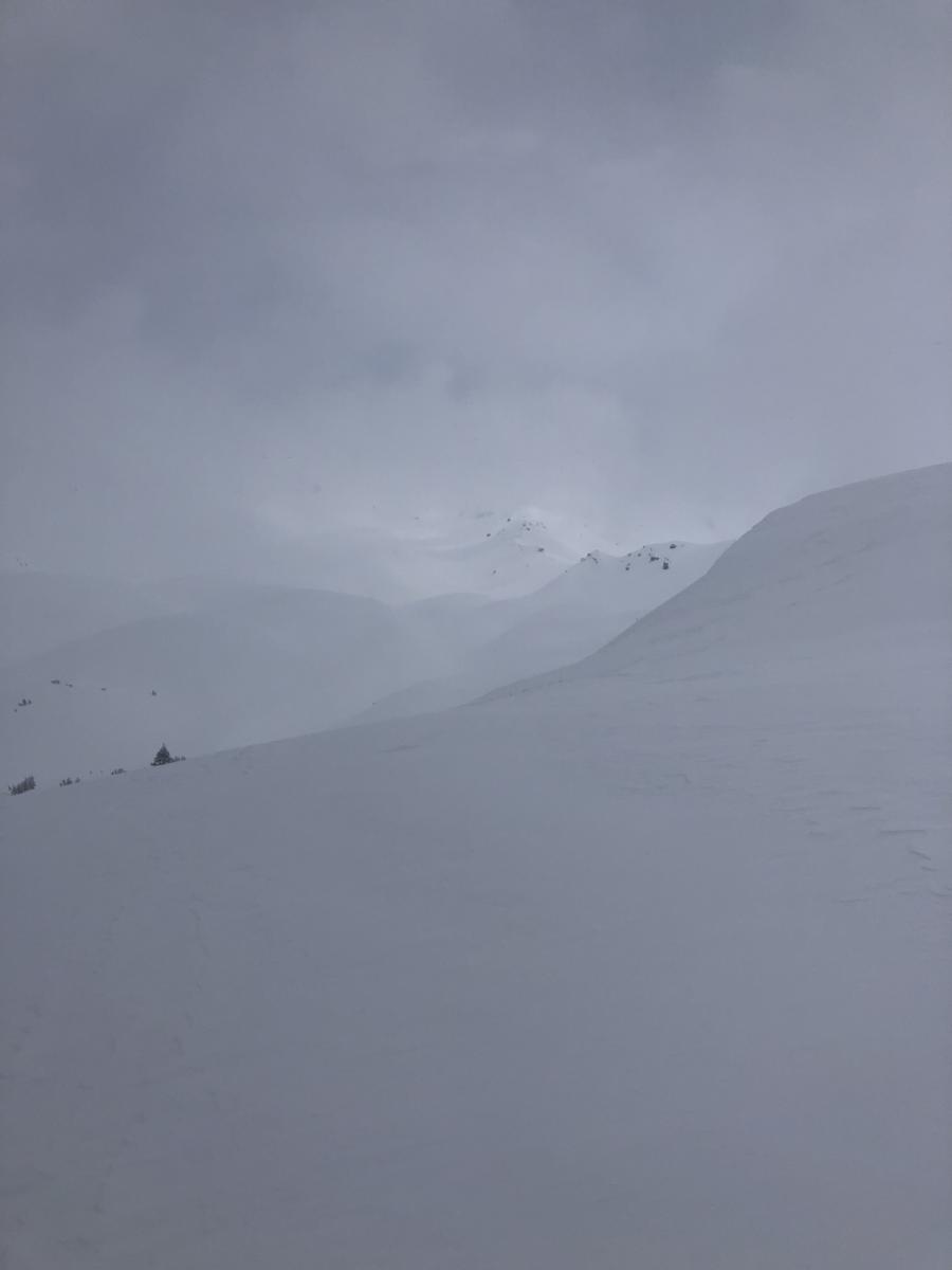 Brief gimps of above tree line conditions Note: Generally smooth surface texture with some wind effect on the ridge.