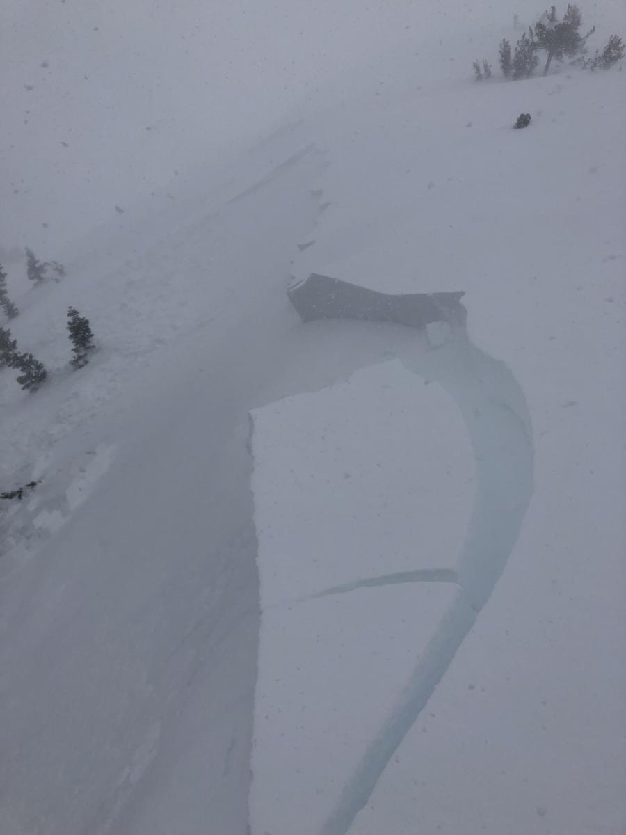 Easily triggered wind slab on test slope above treeline on Mt Shasta, West facing, 8000 feet Easily triggered wind slab on test slope above treeline on Mt Shasta, West facing, 8000 feet