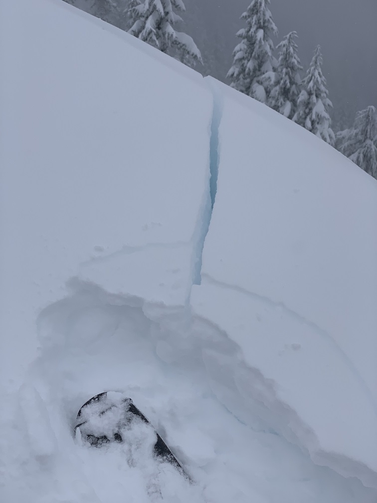 Cracking cornices that were easily coerced onto slopes below and triggering 5-10 inch deep soft slabs Cracking cornices that were easily coerced onto slopes below and triggering 5-10 inch deep soft slabs