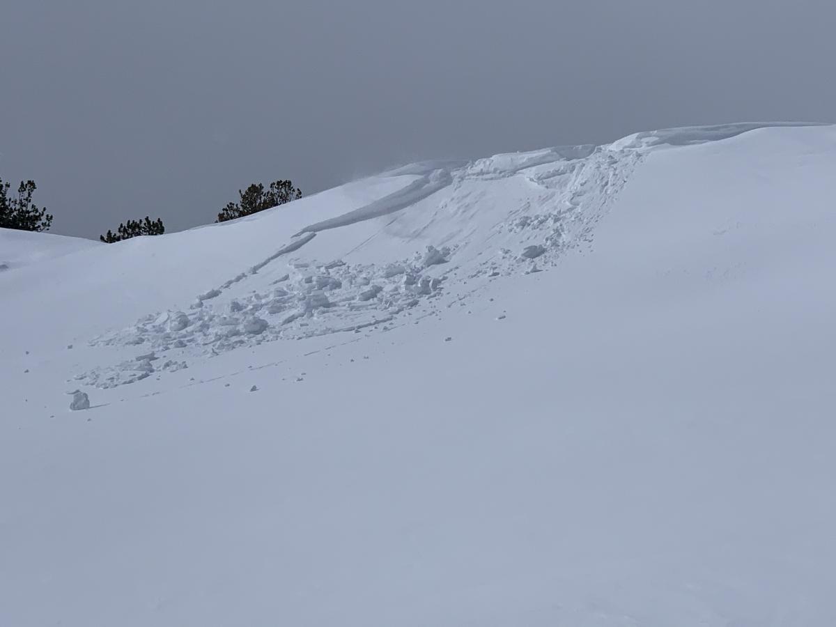 East facing test slope at 8,500 feet above treeline on Mt Shasta; small, easily triggered wind slabs and cornices