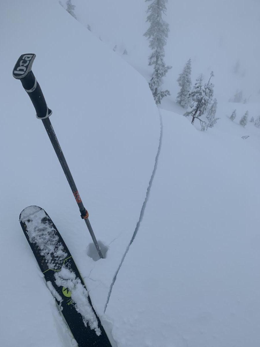 Near and above treeline along ridge lines, shooting cracks and cornices were easily triggered. Near and above treeline along ridge lines, shooting cracks and cornices were easily triggered.