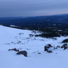 View of the start of Avalanche Gulch and Green Butte at dusk