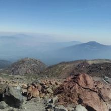 Below the high camp, looking out toward the Shasta Valley, north