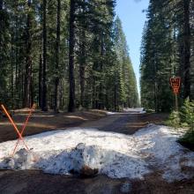 Pilgrim Creek Road ends at the Pilgrim Creek snowmobile park. 