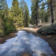 Clear Creek Road has sporadic snow from the Pilgrim Creek Road. 4x4 mandatory and you wont get far. 