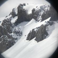 An up close shot of the recent natural avalanche cycle on the east side of Casaval Ridge 