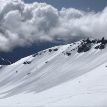 Debris from the recent avalanche cycle on the east side of Casaval Ridge 