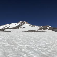 Sun cupped snow just below the Wintun snowfield 10,000 feet