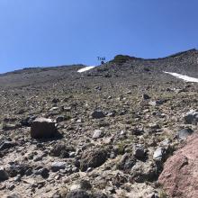 First loose ash, scree and gravel section of trail.