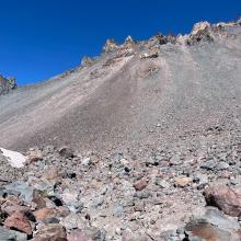 Looking up at the Trinity Chutes. 