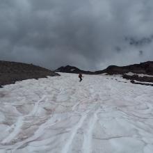 Fun boot ski on descent.  This snowfield can be avoided if you want to stay on the dirt trail.