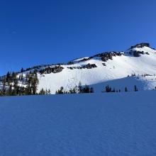 Early sunhit on direct ascent to Casaval Ridge