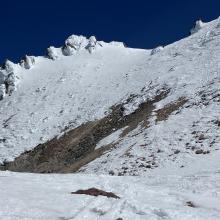 This way was better up, and far end doable (barely and w jump turns on rock strewn un-even surface (and short hike out of fumarole)