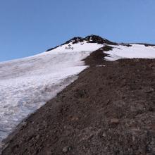 Looking up large lateral moraine