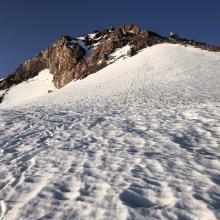 Looking up snow apron toward the Rabbit Ears