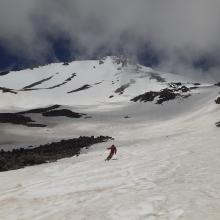 A skier getting some last turns after an excellent 4,000 ft ski descent