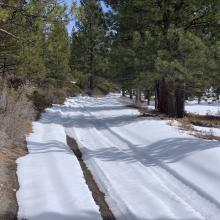 Looking uphill, 3.9 miles up Military pass, turned around here. Soft snow, poor traction even for 4x4
