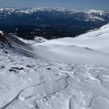 Looking down into lower Avalanche Gulch from Green Butte ridge