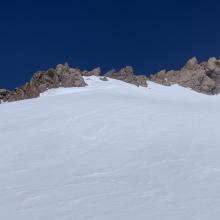 There is some smooth snow out there like this! Leeward, E-SE-S-SW slopes held a thin layer of wind deposited snow, smoothing things out nicely. These slopes are best stich together and ski!