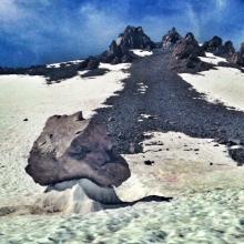GIANT rock that came down April 30th, on it's pedestal, climbers gully below Lake Helen. Stay clear! 6-25-15