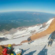 The view from the bottom of the chute through the Red Banks. We waited off to the side until the group descending above us made it through.