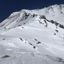 looking into Avalanche Gulch with old crown present 