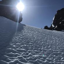 snow texture on a west aspect beneath spine 