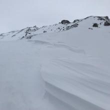Wind sculpted snow on ridgeline