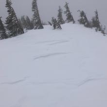 Wind effected snow on westerly slopes