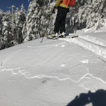 Shooting Cracks, shallow wind slab pocket on test slope