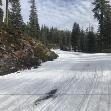 The one dry patch above gate on Everett Memorial Hwy. All snow past here.