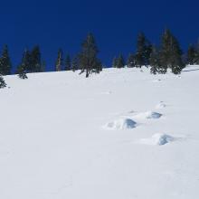 Old avalanche debris along Right Peak