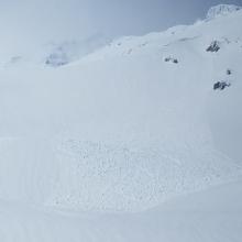 Old D2 wet loose avalanche, south facing aspect, 9,000 ft