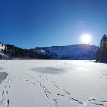 Castle Lake frozen, a few weak areas around the edges.