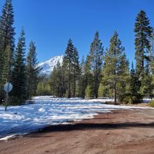 Snow on road to Brewer Creek Trailhead at the Military Pass turnoff