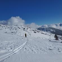 Wind textured snow above treeline.