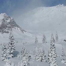 Wind Blowing Snow in the Old Ski Bowl. Loose Dry Avalanche on Green Butte.