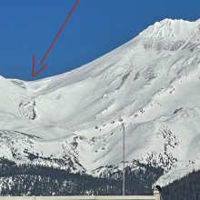 Major wind slab pocket at top of cascade gulch