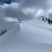 West wind loading east aspects. Touchy cornices and slabs along ridges