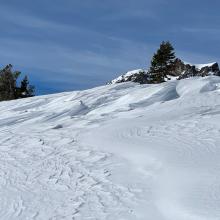 Heavy wind texturing of the snow surface in some areas