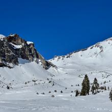 East face of Green Butte and Old Ski Bowl overview. Watch out for rocks! 