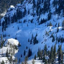 Some signs of instability were noticed on nearby slopes with similar aspects and elevation.  Some crowns could be seen in similar areas, but it's unknown how recent they are.