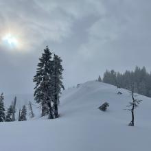 Signs of wind loading on easterly slopes.