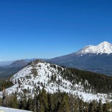 Left Peak and Shasta view from Middle Peak ridge.