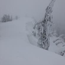 Strong West wind, cornices nonreactive to ski cut