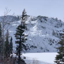 Middle Peak viewed from below treeline along the Heart Lake trail